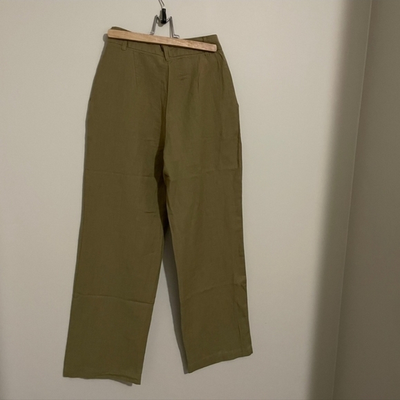 Oak + Fort Linen High-Rise Trouser Pants Olive Neutral Basic - Picture 3 of 9